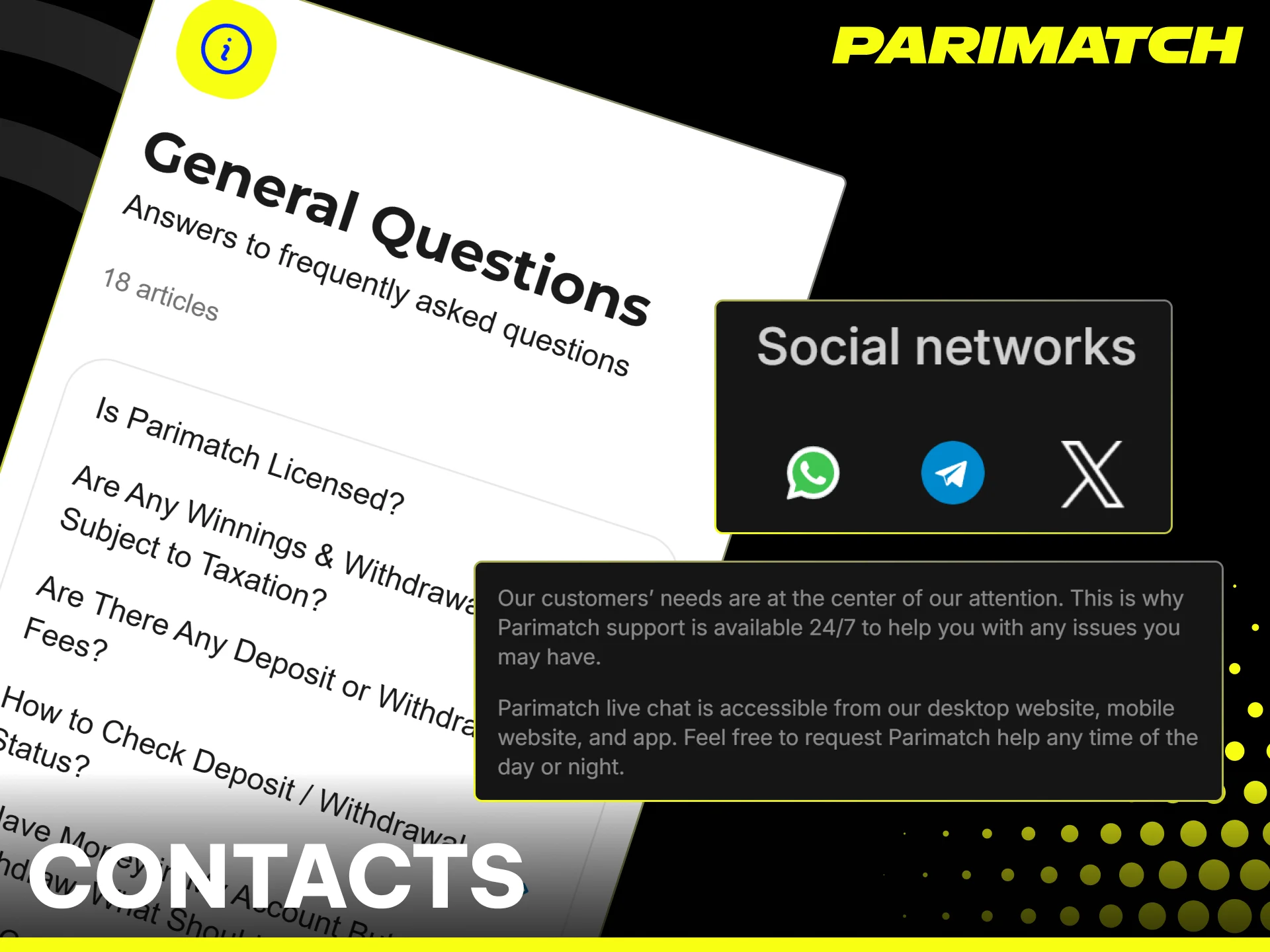 Message the 24/7 help desk for immediate assistance regarding Parimatch.