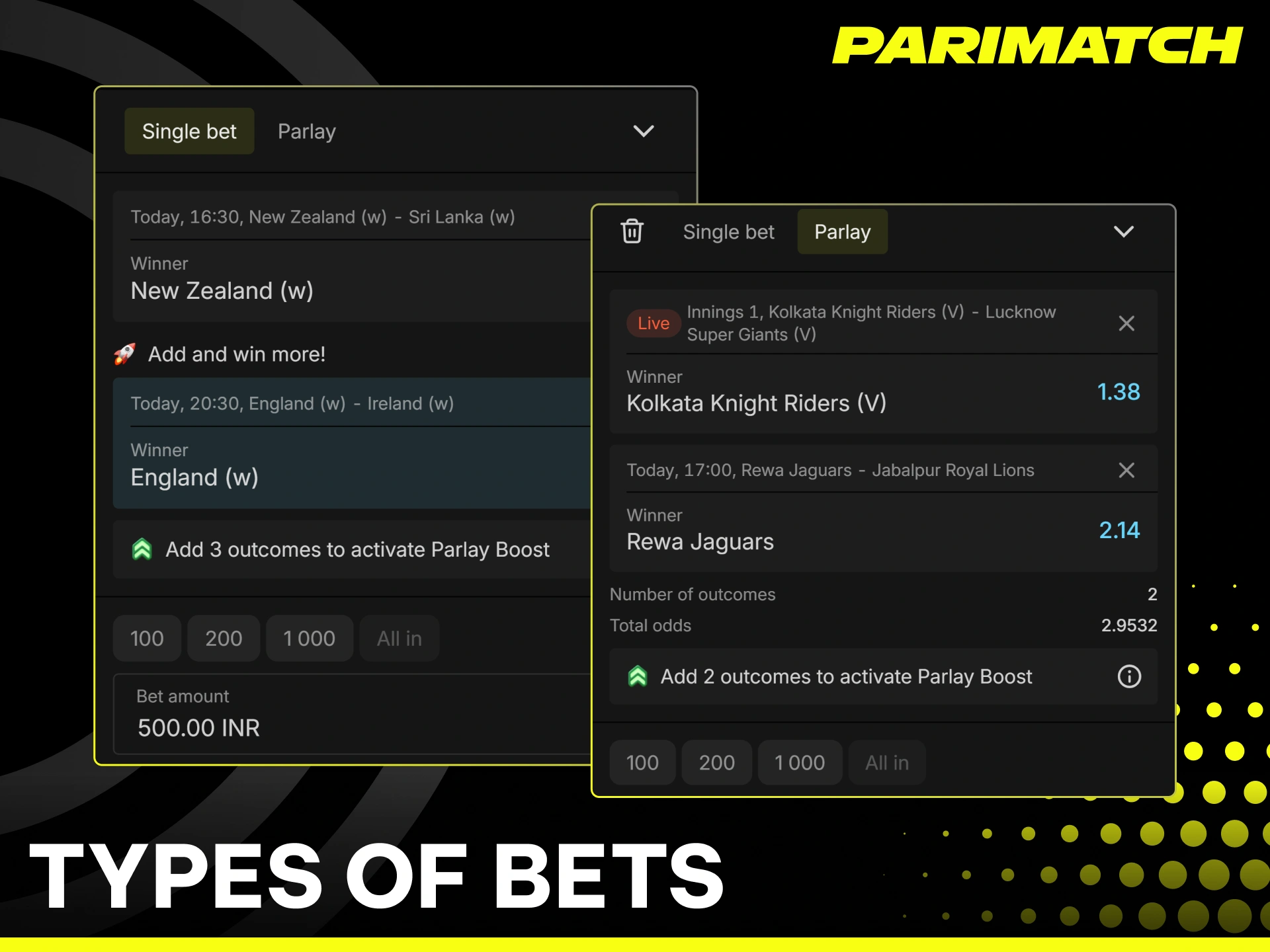 Learn how to place diverse sports game wagers on Parimatch.