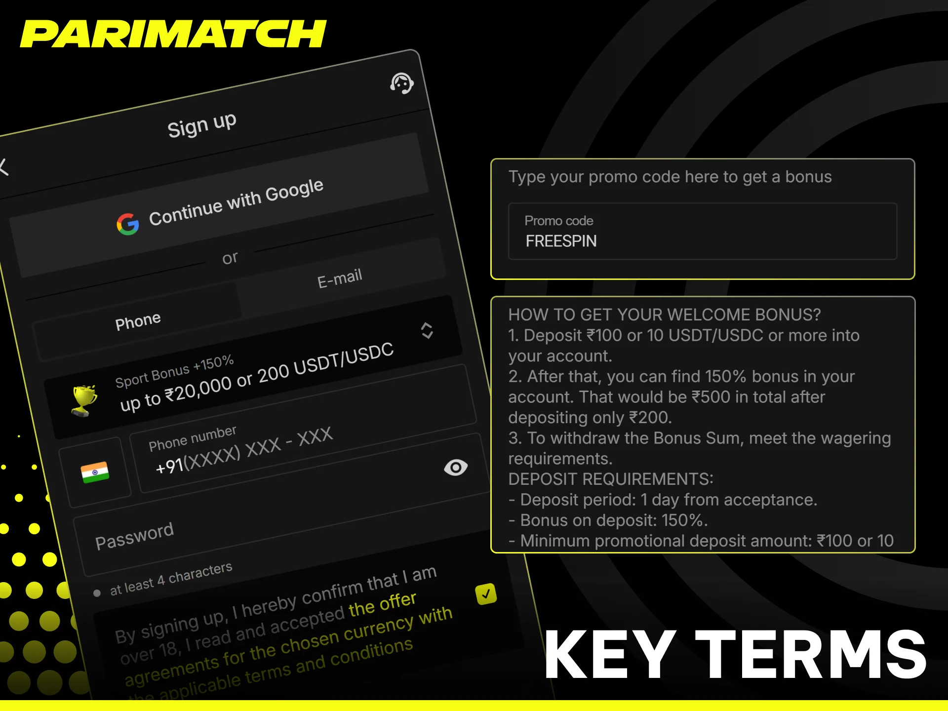Review the essential promo code conditions on Parimatch before betting.
