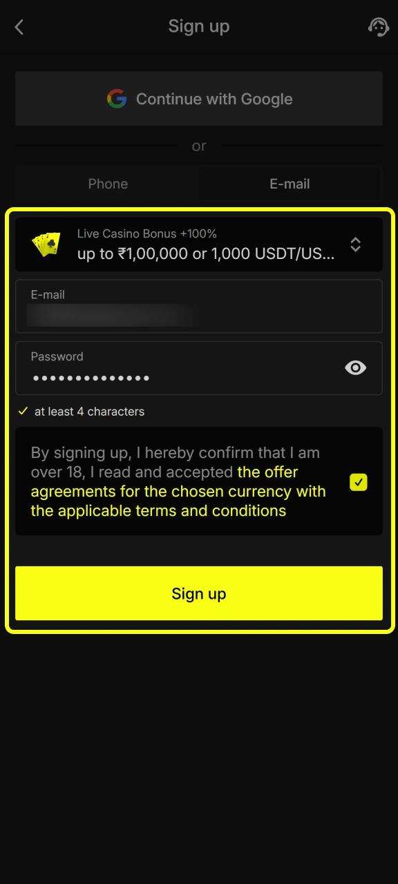 Enter your personal details to complete the Parimatch registration process quickly.